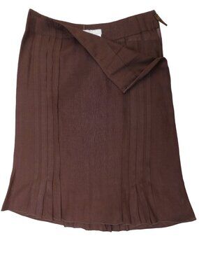 LiNeN Max Mara Expresso Brown Pleats Midi Skirt Side Zip A-Line Designer US 10
